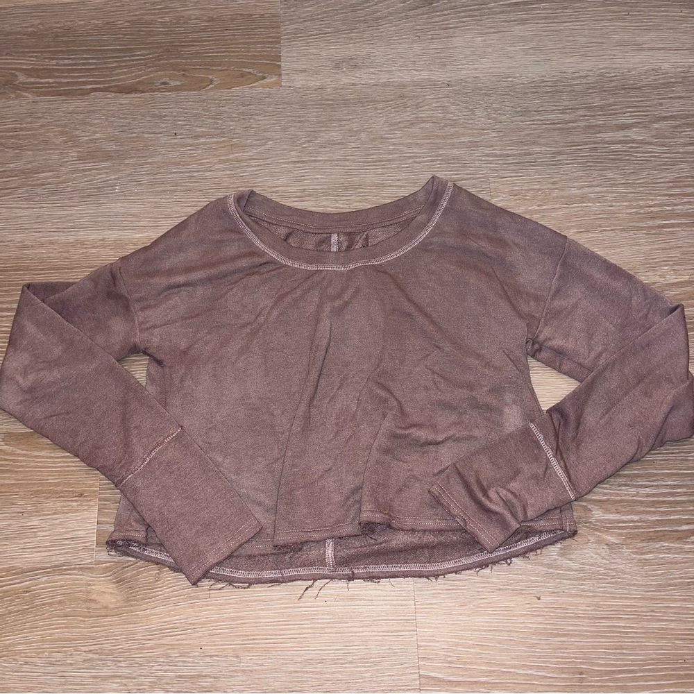 Brown hand dyed cut off Crewneck sleepwear sweatshirt